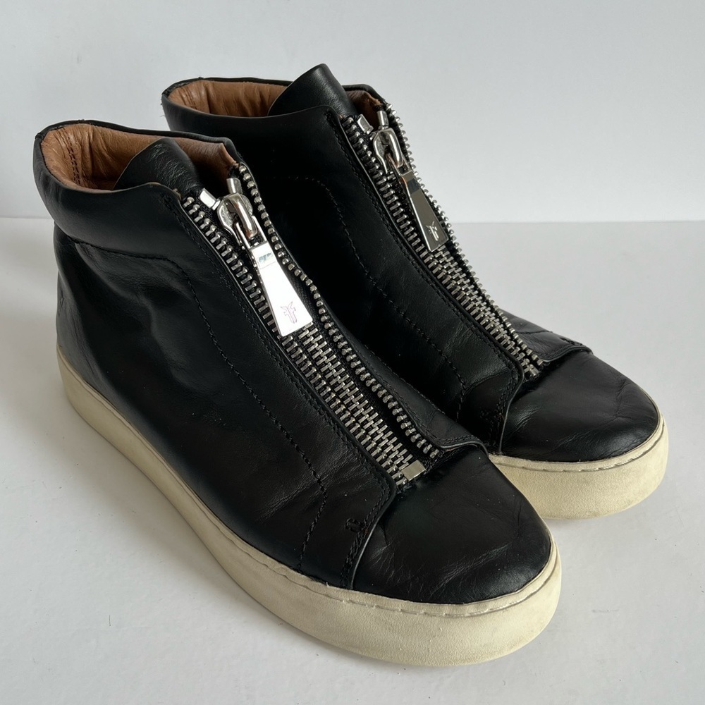 Frye Lena High Top Zip Front Black Leather Sneaker Boot 7.5M